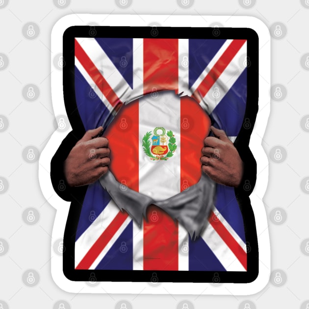 Peru Flag Great Britain Flag Ripped - Gift for Peruvian From Peru Sticker by Country Flags